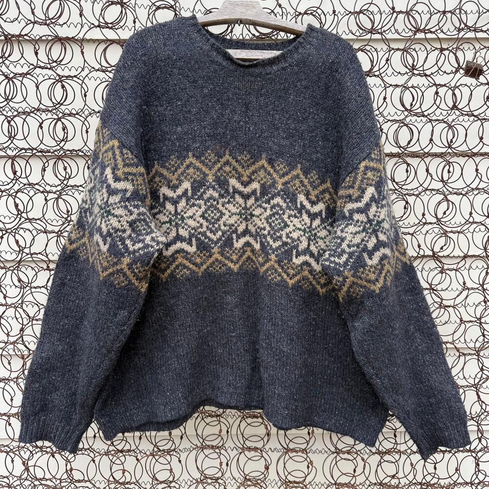 Vintage Y2K Northern Apparel XXL Lambswool Gray Brown Fair Isle Knit Sweater